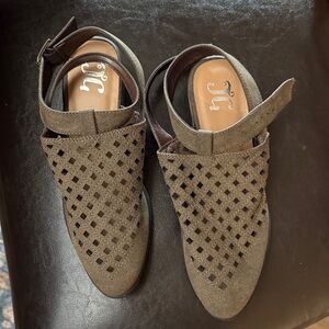 Elegant Brown Perforated Slingback Mules